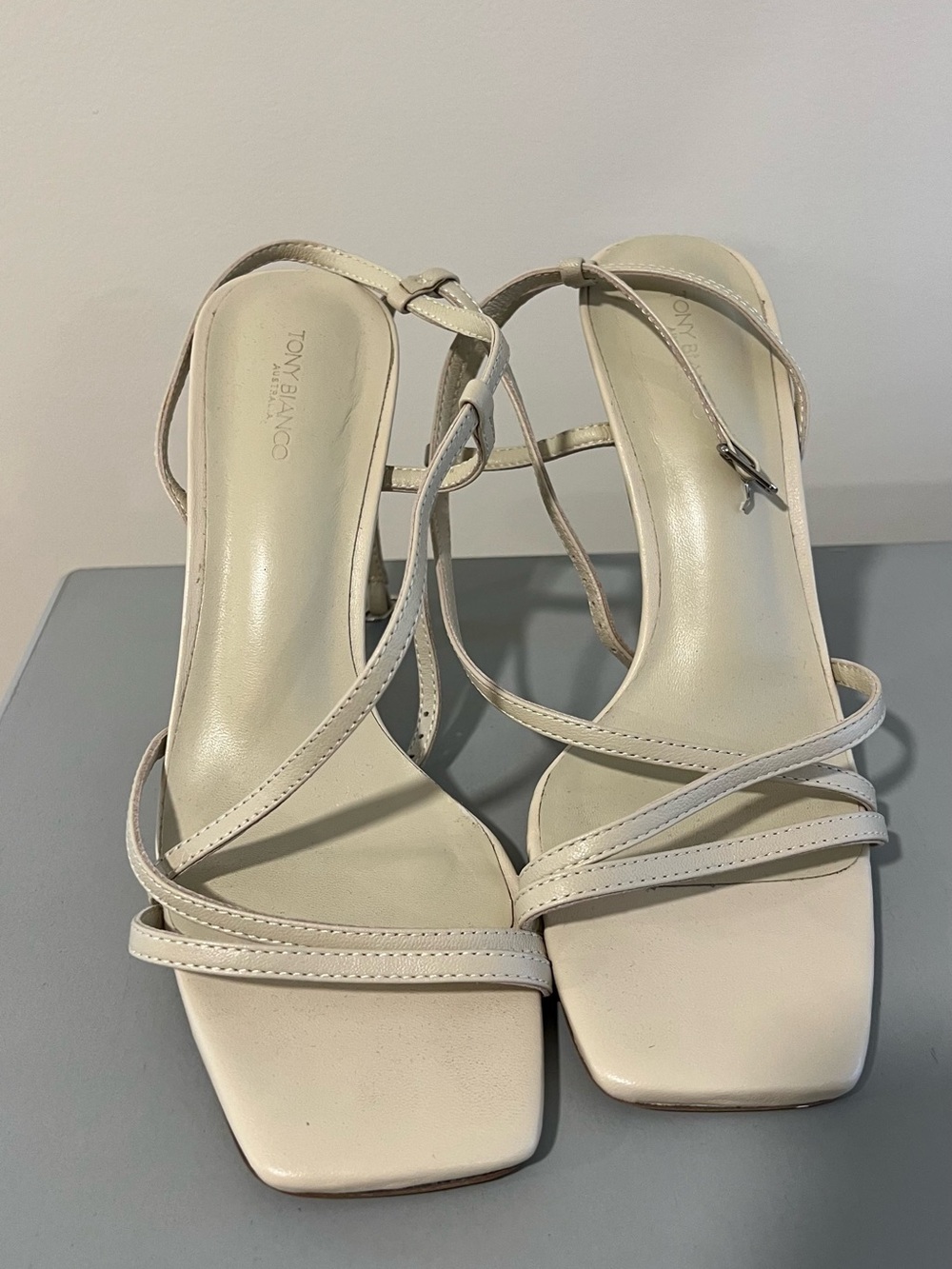 Tony Bianco Women's Cream Strappy Square-Toe Heels